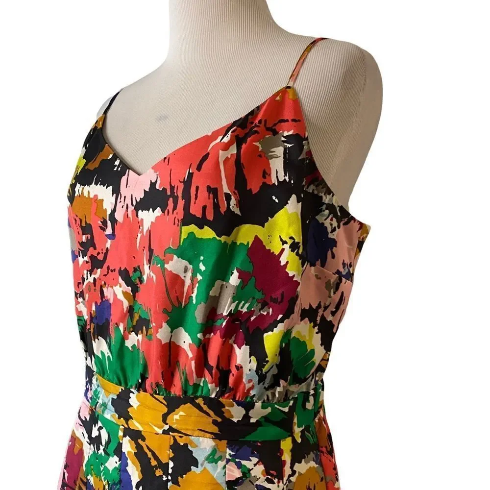 J Crew Silk Floral Brushstrokes Spaghetti Strap Midi Dress